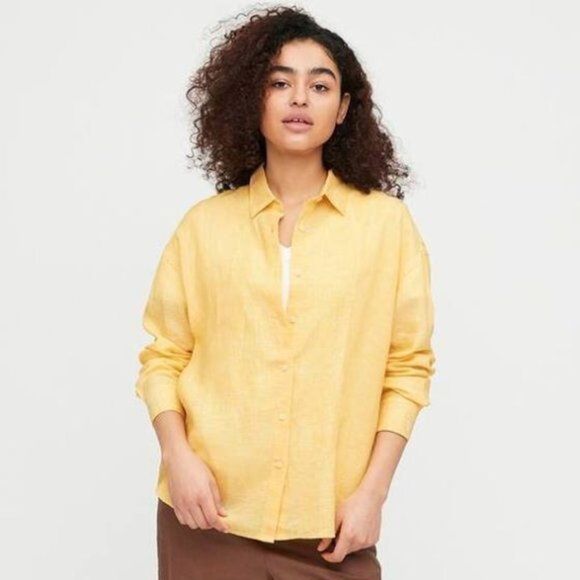 Uniqlo Yellow 100% Cotton Button Up Long Sleeve Shirt Size S. - Picture 1 of 11